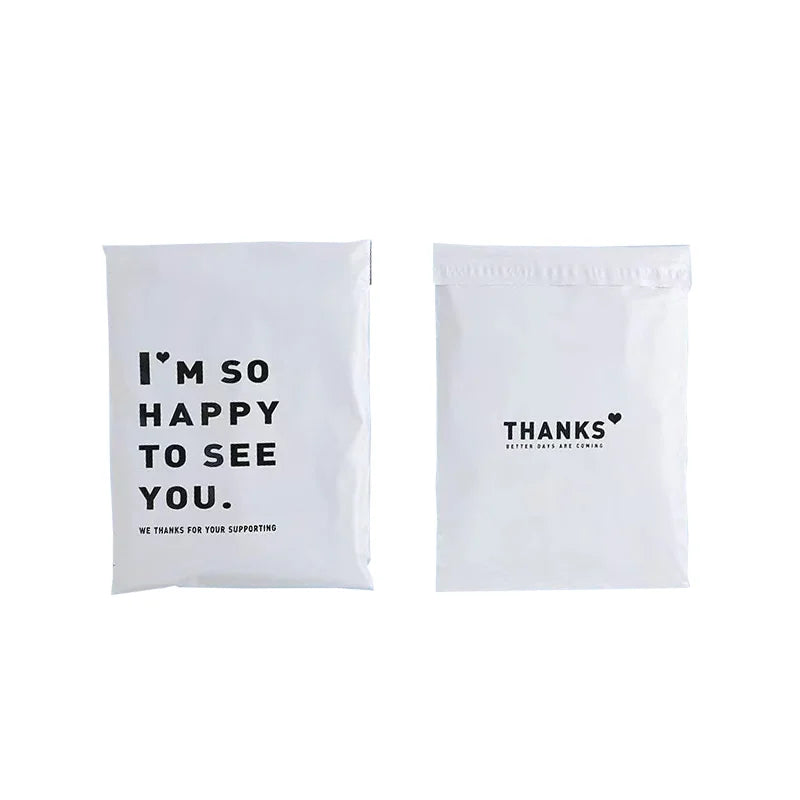 20Pcs/Pack White Color Thicken Express Bag THANKS Printing Waterproof Clothing Parcel Packaging Bags Envelope Courier Pouch