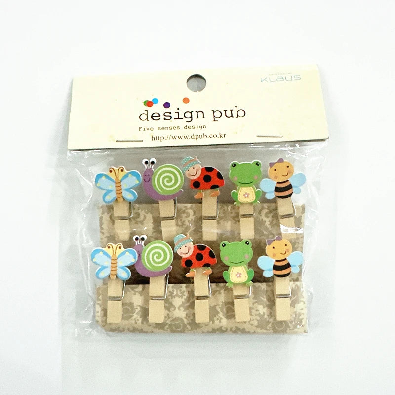 10 Pcs/Lot Creative Cartoon Animal Wooden Clip With Hemp Rope Photo Paper Clothespin Craft Clips Party Decoration Clip