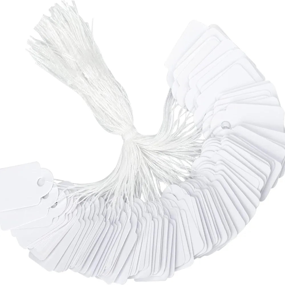 100pcs  Price Tags with String Attached Mini White Hang Price Labels Display for Product Jewelry Clothing Small Business Selling