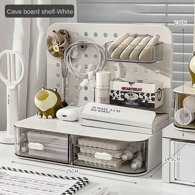 Desktop Perforated Board Storage Rack, Multifunctional Pen Holder, Desk Stationery Cosmetics Organizer for Home Office