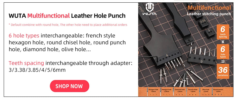 WUTA 3G Leather Punches Head Replaceable Pricking Iron Removable Diamond Olive Round Hole French Style Chisel DIY Craft Tools