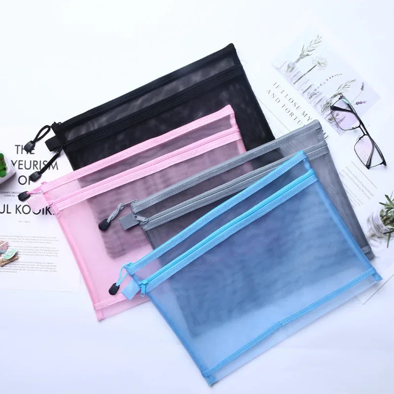 Nylon Mesh File Bag A4 A5 A6 Transparent Zipper Test Paper Information Bag Office Student Pen Bag Subject Bag Puzzle Storage Bag