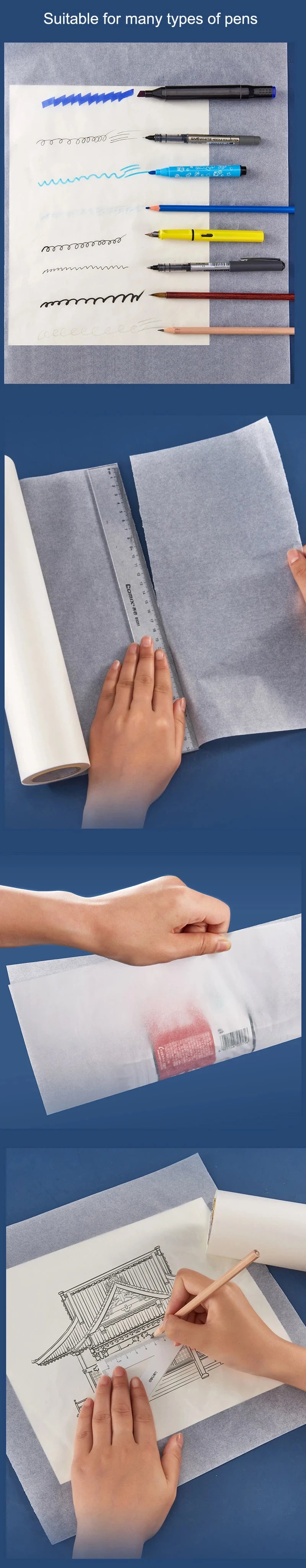 Tracing Paper Roll 12 in X 50 Yards White Trace Paper Translucent Clear Tracing Paper Drawing Patterns Sketching Crafts Supplies