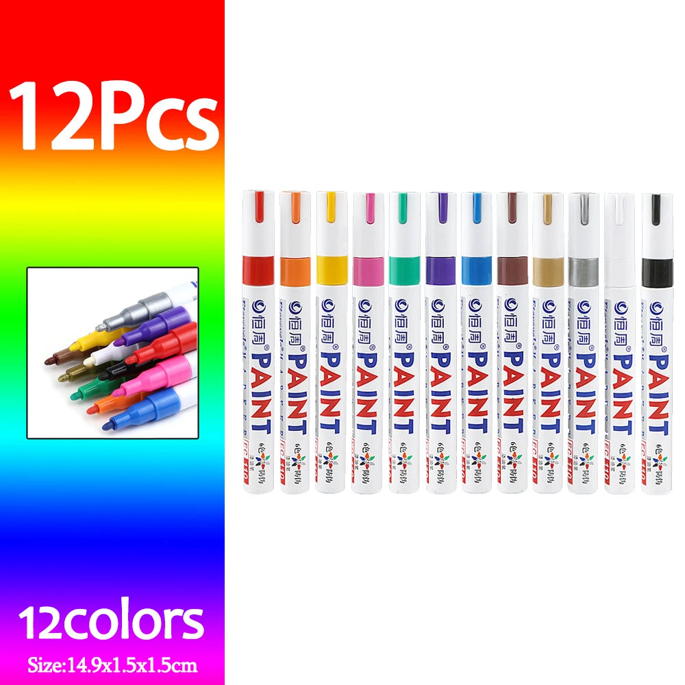 1/3/6/12Pcs Colorful Permanent Paint Marker Waterproof White Markers Tire Tread Rubber Fabric Paint Metal Paint Marker Pens