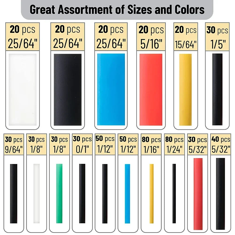 580/328/127PCS Heat Shrink Tubing Wrapping Kit 2:1 Shrinkable Wire Shrinking Wrap Tubing Wire Connect Cover Protection Sleeving