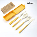 4Pcs Portable Tableware Set Wheat Straw Dinnerware Detachable Cutlery Travel Tableware Picnic Dinnerware Set Camping Cutlery Set