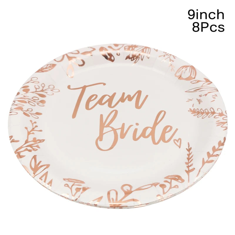1Bag Team Bride Disposable Tableware Paper Plates Cup Wedding Bridal Shower Hen Night Bachelorette Engagement Party Decoration