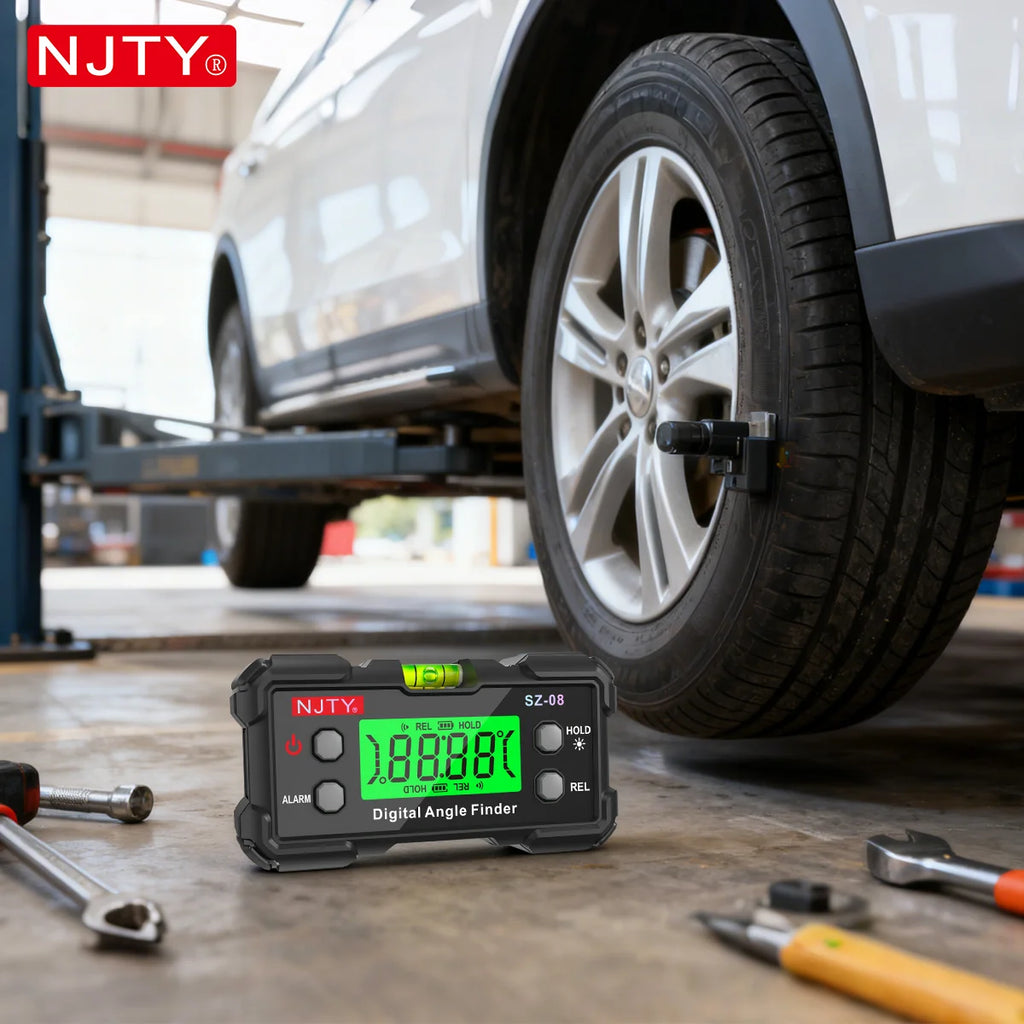 NJTY Digital Protractor Angle Finder Gauge Backlit Flip Screen Magnetic Inclinometer with Absolute REL Mode Measuring Tool