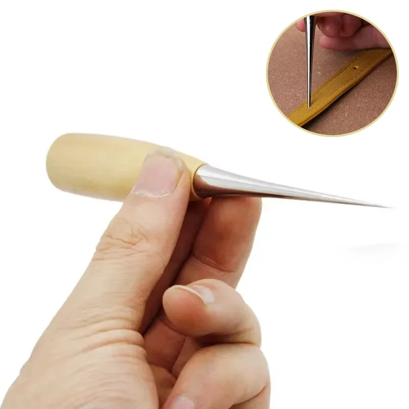 1pcs Leather Hand Stitching Awl Tool Leather Craft Hole Punch Tool Wood Handle Steel awl Craft Stitching Leather Tools
