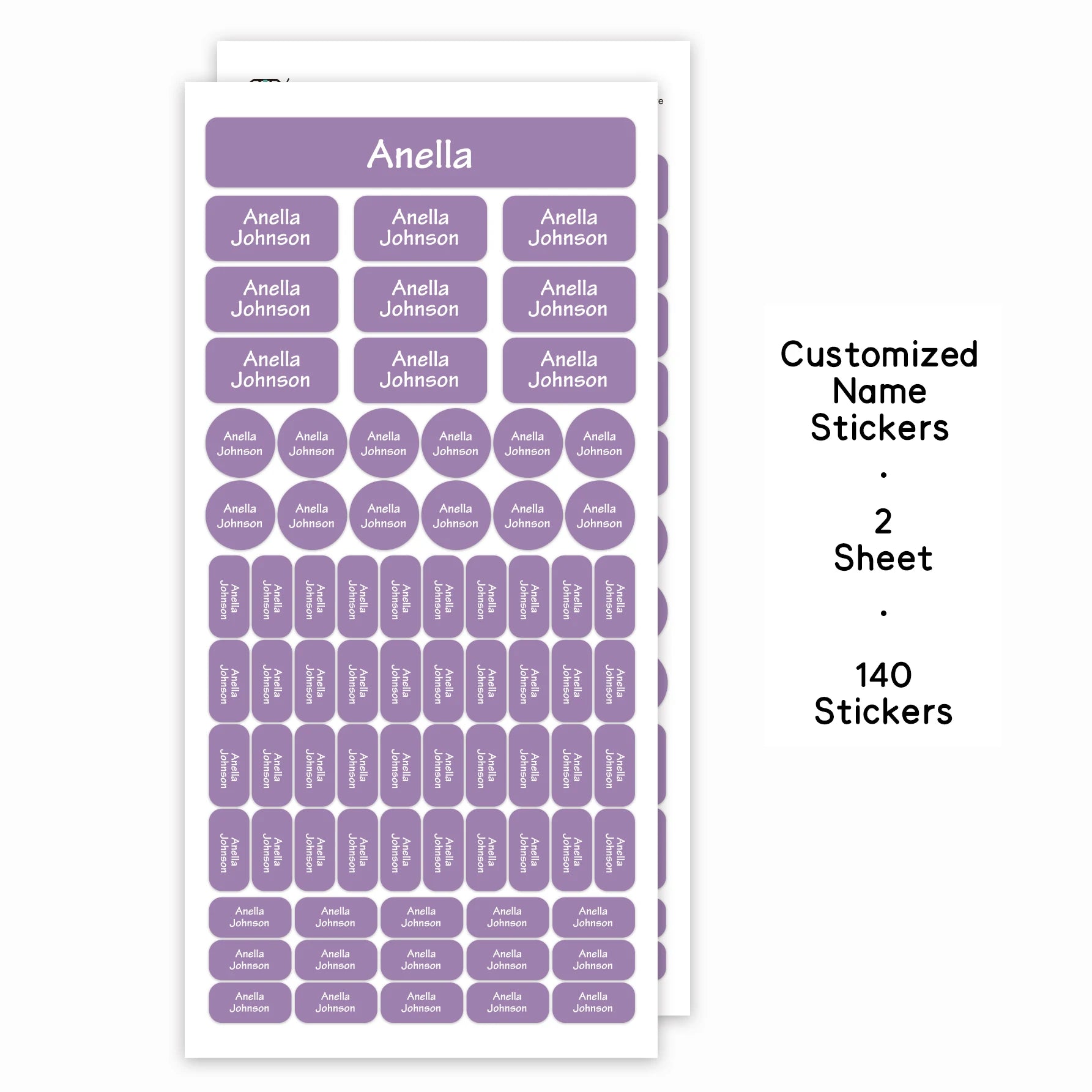 140PCS Personalized Name Stickers Custom Labels, Waterproof Vinyl Name Tags for School Supplies, Bottles, Lunch Boxes