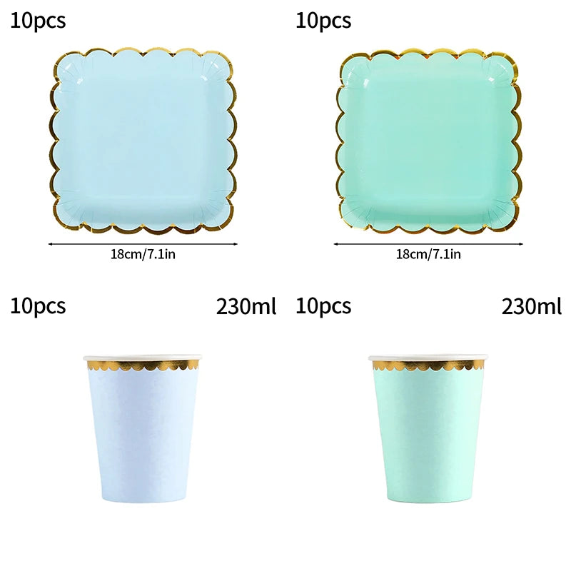 10pcs/set Disposable Birthday Tableware Cup Paper Plate Straws Birthday Party Wedding Decoration Kids Baby Shower Party Supplies