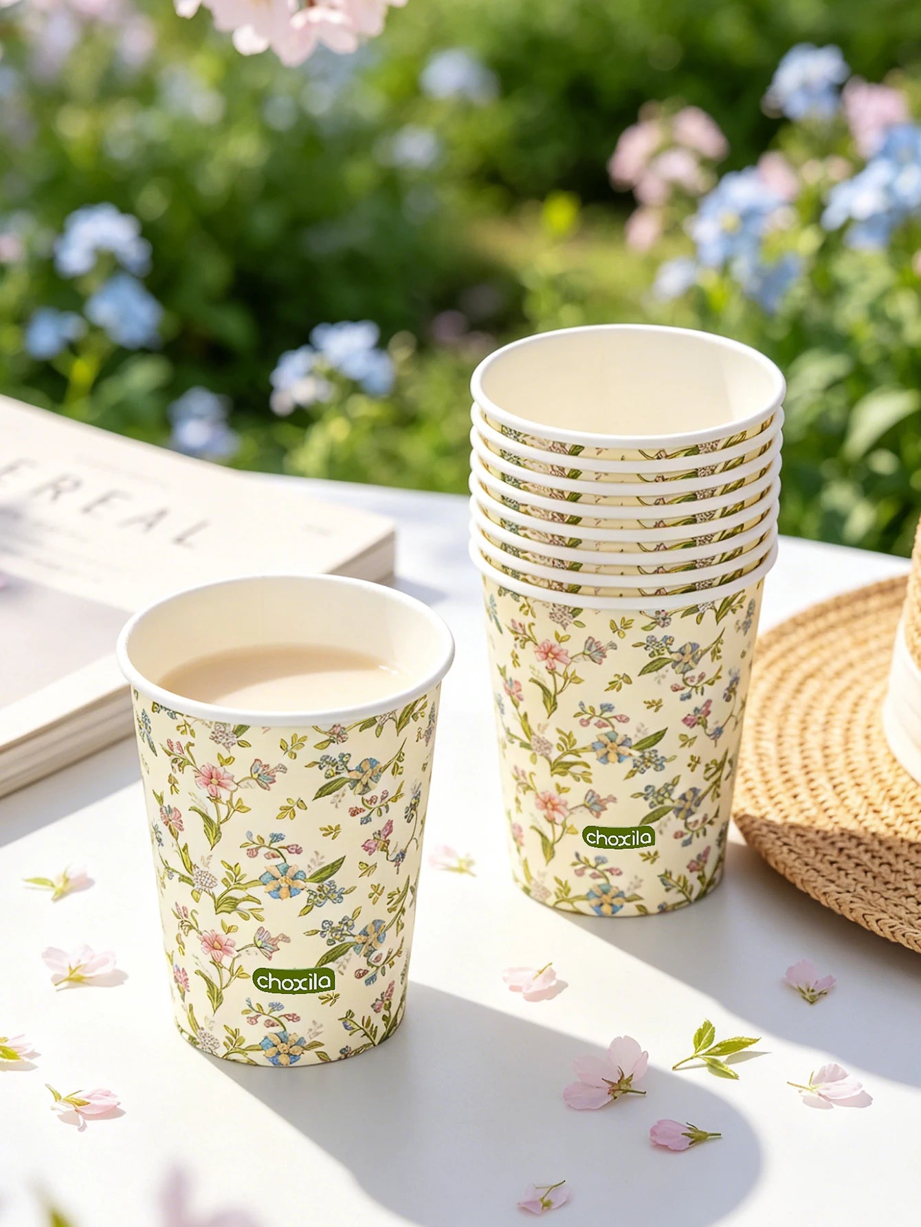 25/50/100pcs Vintage Floral Print Disposable Paper Cups, 9oz Cottagecore Wildflower Design, Hot/Cold Beverage Safe for Party, Pi