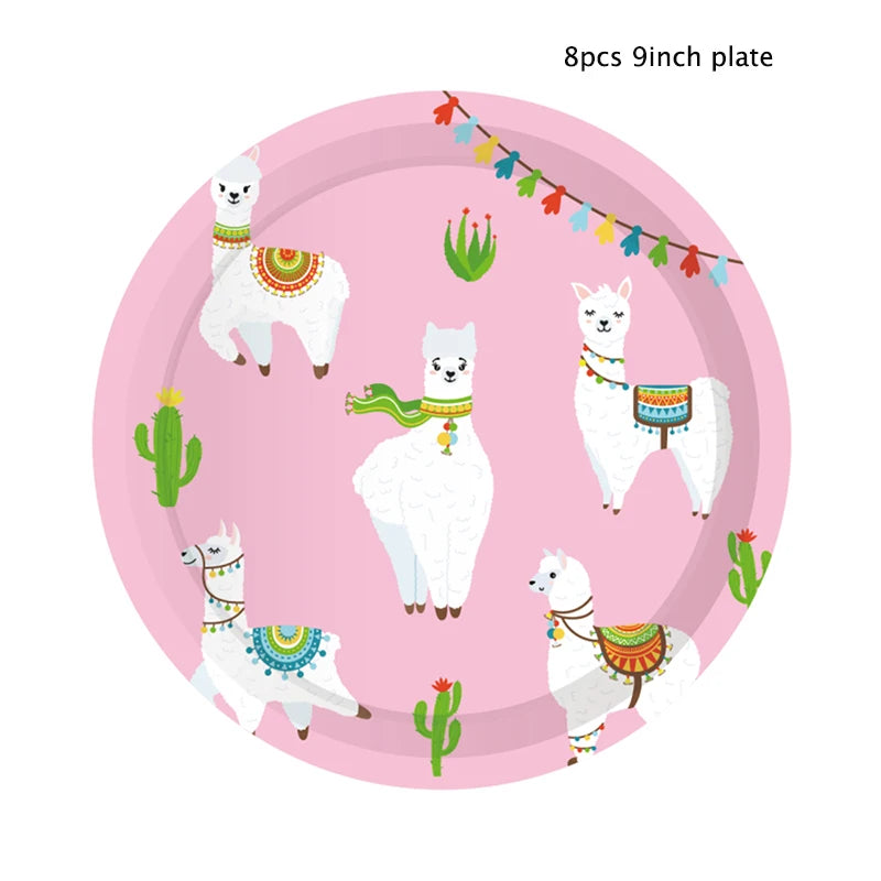 Llama Party Disposable Tableware Cartoon Cactus Alpaca Paper Plates Cups Kids Birthday Party Decoration Baby Shower Supplies