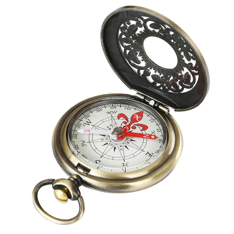 Vintage Bronze Compass Pocket Watch Design Outdoor Hiking Navigation Mountaineering Camping Hiking Portable Flip Compasses