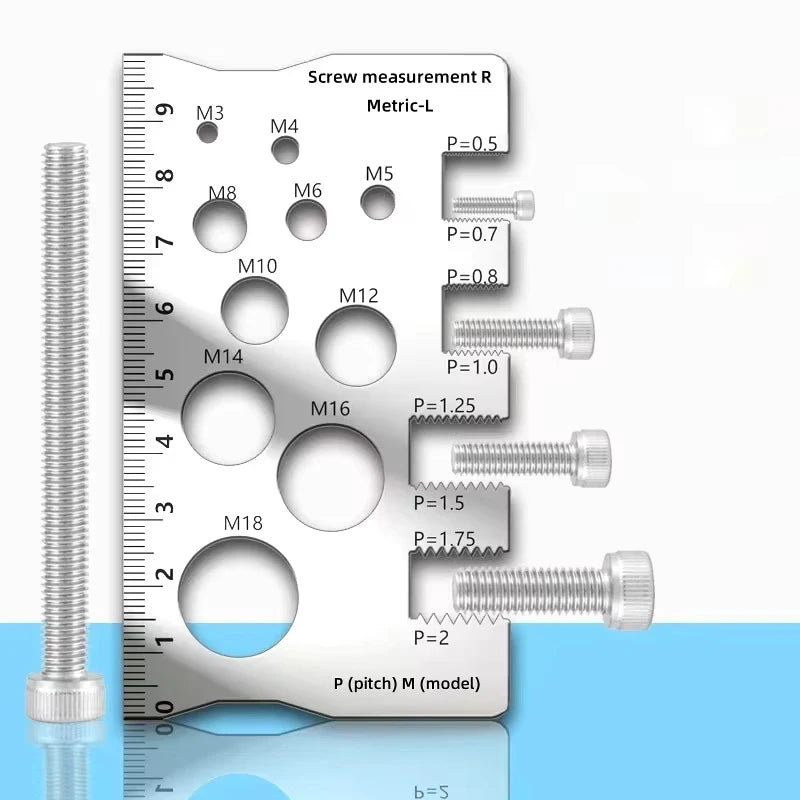Stainless Steel Double-Sided Engraved Screw Gauge - Length Diameter Pitch Thread Measuring Caliper Tool