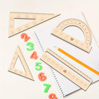 Elegant 4pcs 3mm Thick 2D Wooden Ruler Set Cute Students Math Classes Teacher Gifts Or Office Supplies Triangle Straight Ruler