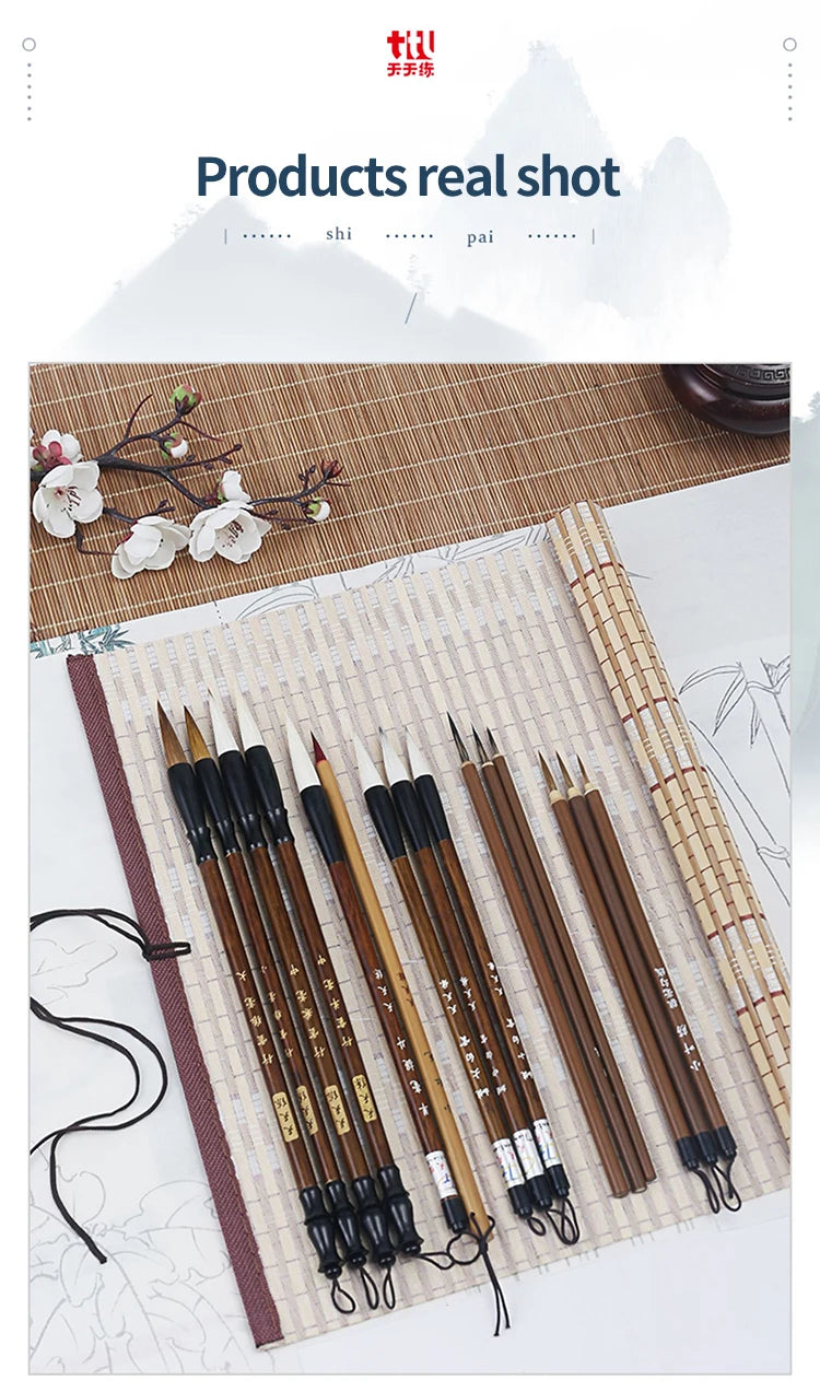 6/9/ 12/ 16 Chinese Painting Brush Beginner Calligraphy Drawing Bamboo Pen Curtain Felt Rice Paper Set Landscape Drawing Writing