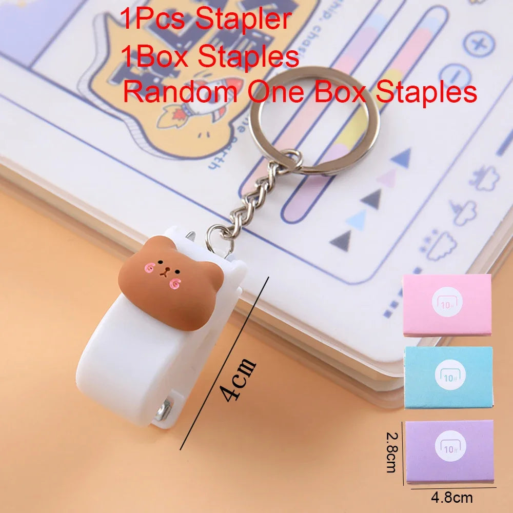 1-3sets Portable Cartoon Animal Mini Trumpet Stapler Paper Binder Stationery Staples Office Binding Tool School Kawaii Supplies
