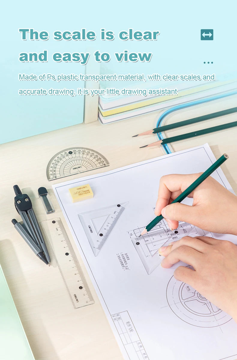 Deli Compass Set Mathematical Drawing Set Tool Professional Multifunctional Ruler School Supplies 7pcs/Set Drafting Set