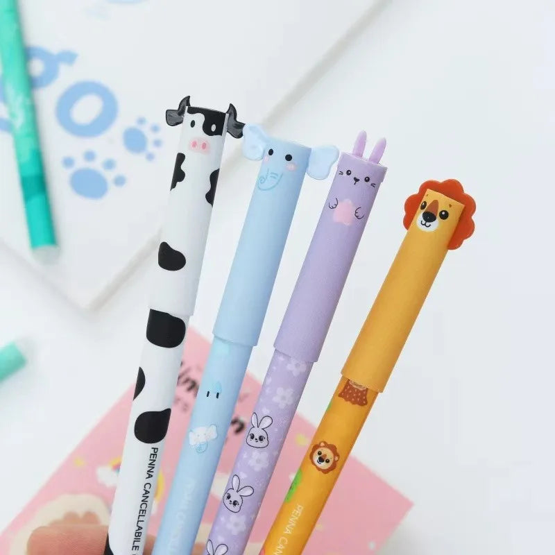 4/8pcs Colors Erasable Gel Pens with Erase Ink Cute Animal Pen Colours 0.5mm/0.7mm Tip Fine Ballpoint Pen for School Office Gift