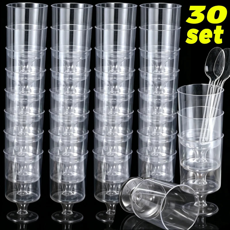 Disposable Plastic Cups with Spoons Transparent  DIY Dessert Cup Pudding Container for Ice Cream Cake Fruit Yogurt Snacks Bowls