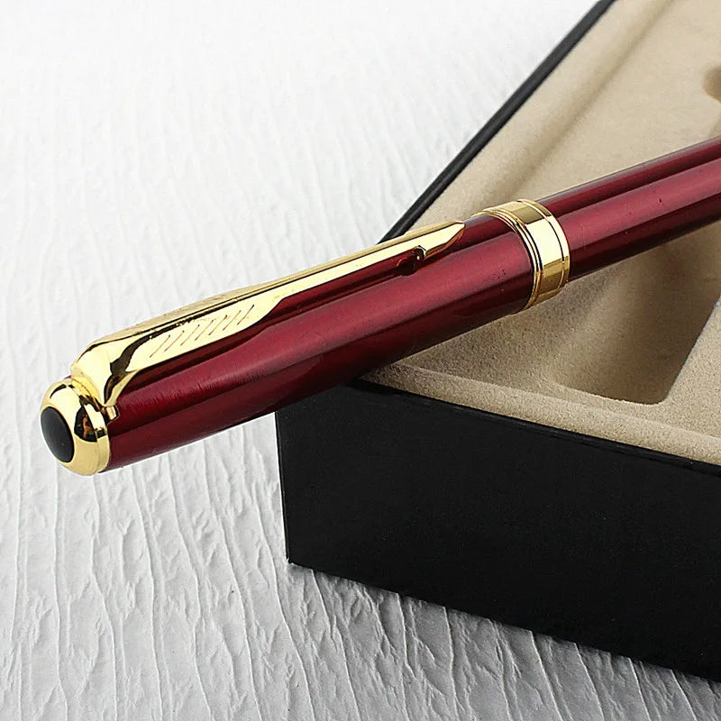Luxury Metal Ballpoint Pen Stainless Steel Golden Trim Gift Writing Stationery Office School Supplies