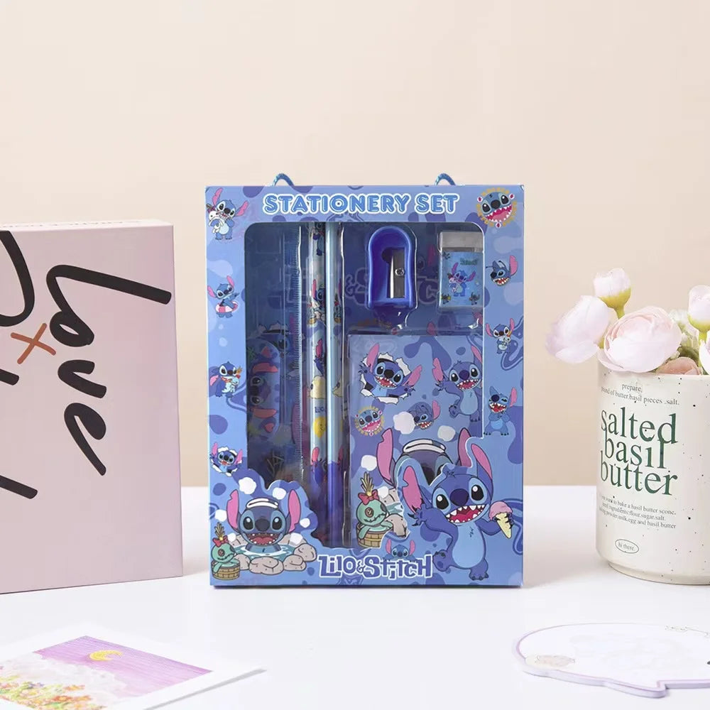 6PCS/Set Anime Cartoon Stationery Set School Gifts With Pencil Pen Sharpener Eraser Notebook Ruler