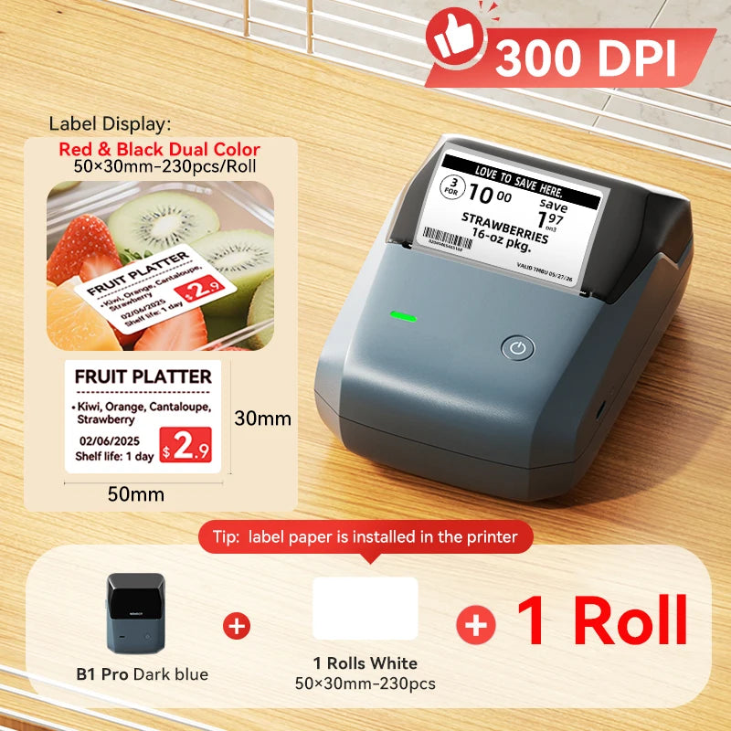 Niimbot B1 Pro Label Printer 300 DPI High-definition Red Black Color Printing Self-adhesive Photo Printing for Business Home
