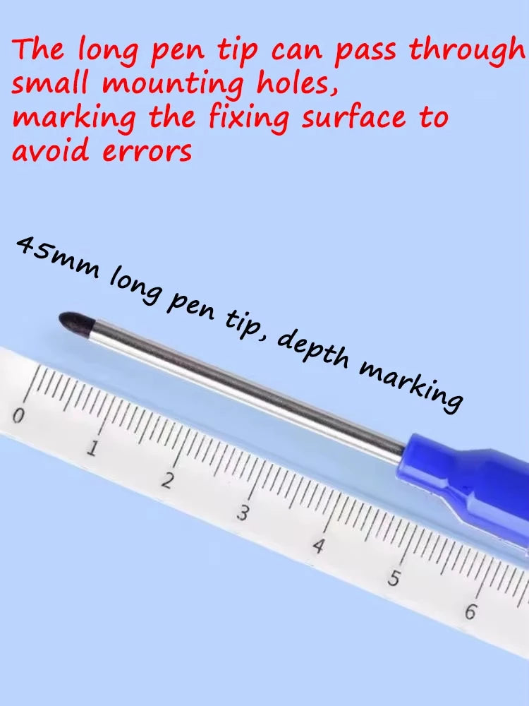 12Pcs Multi-Purpose 45mm Deep Drill Hole Long Nib Waterproof Marker Pens for Bathroom Woodworking Long Head Carpenter Pen White