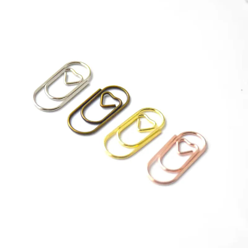 50pcs Metal Macaron Love Heart Paper Clips Gold Rose Gold Mini Bookmark Ticket Photo Binder Clips Patchwork Clip Office Supplies