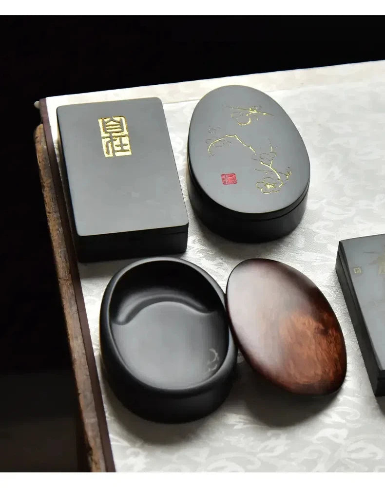 Small Portable Ink stone Chinese Style Calligraphy Regular Script Ink Stone Students Brush Writing Raw Stone She Inkstone