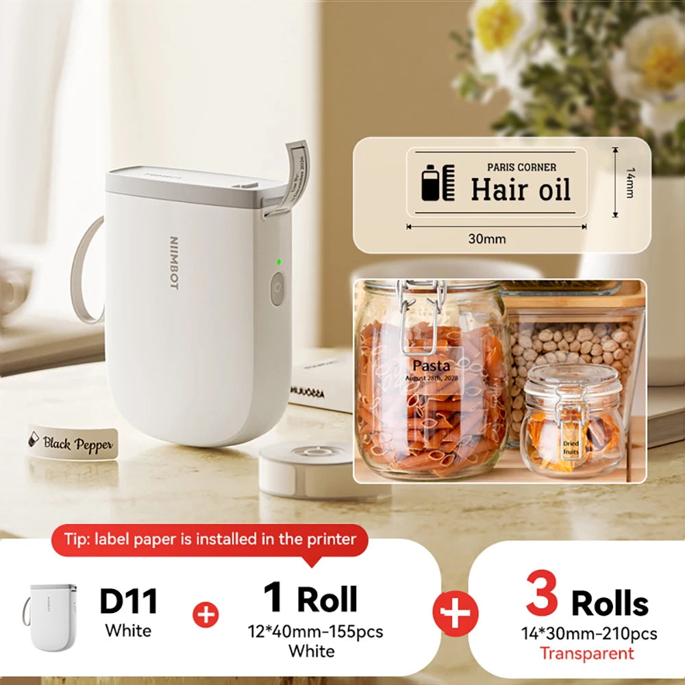 NIIMBOT D11 New Version Label Printer Mini Portable 300DPI Bluetooth Wireless Label Maker Name Tag Kitchen Sticker PrintingMaker