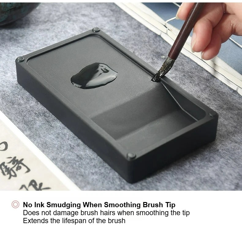 Multi-functional Inkstone Holding and Grinding Ink Anti-drop Portable Easy Clean Both Sides Usable Stationery for Students