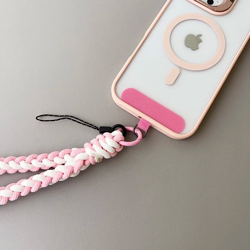 IN Korea Universal Braided Short Mobile Phone Lanyard Strap Hanging Chain Ring Cord with Patch Wrist Strap Cell Phone Detachable