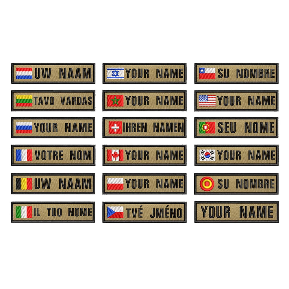 1PC 10cmX2.5cm Custom Name Flag Patch Badge Khaki Iron On Or Hook Loop Netherlands Russia Lithuania France Italy Spain Israel