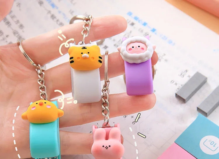 1-3sets Portable Cartoon Animal Mini Trumpet Stapler Paper Binder Stationery Staples Office Binding Tool School Kawaii Supplies