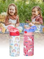 350ml Cartoon Pattern Vacuum Cup Kids Insulated Water Bottle Cute Animal Straw Thermos Mug Handheld Kettle for Outdoor School