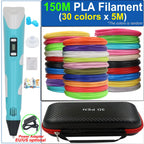Children's 3D Pen 3D Drawing Printing Pen with LCD Screen Power Adapter 200M PLA Filament Toy Kids Christmas Birthday DIY Gift