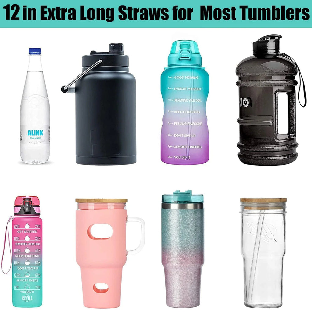 12Pcs Color Replacement Straws for Stanley 30/40 oz Tumbler , 12 in Long Reusable Plastic Straws for Stanley Cup, Plus 2 Brush