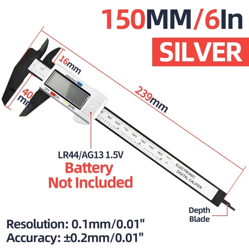 Digital Vernier Caliper Plastic Pachometer Digital Ruler Carpentry Tool Caliber Measuring Tool Digital Caliper Depth Gauge