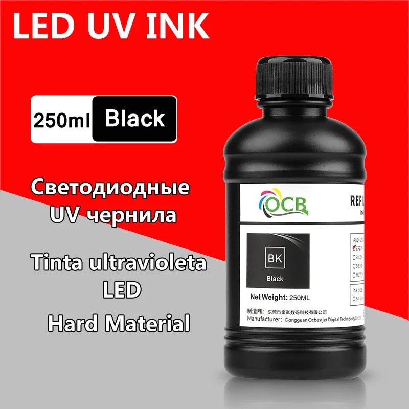 250ML Bottle LED UV Ink For Epson L800 L805 L1800 R290 R330 1390 1400 1410 UV Printer Ink UV Varnish Gloss Ink Hard INK Soft
