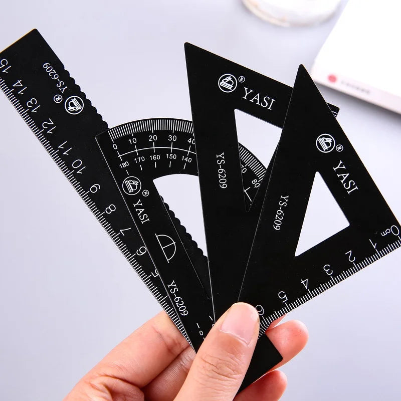 4 Pcs/Set Math Sets Metal Ruler Triangle Ruler Protractor with Box for School Student Geometry Sets