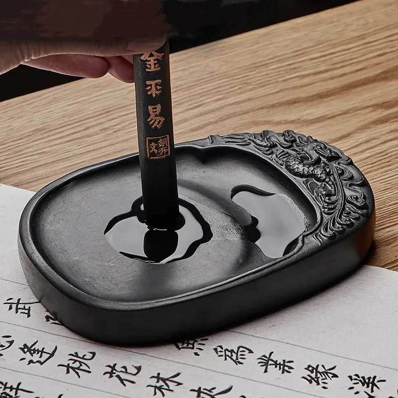 Calligraphy Inkstone Natural Raw Stone Duan Inkstone Chinese Style Brush Writing Painting She Inkstone Vintage Desktop Ornaments