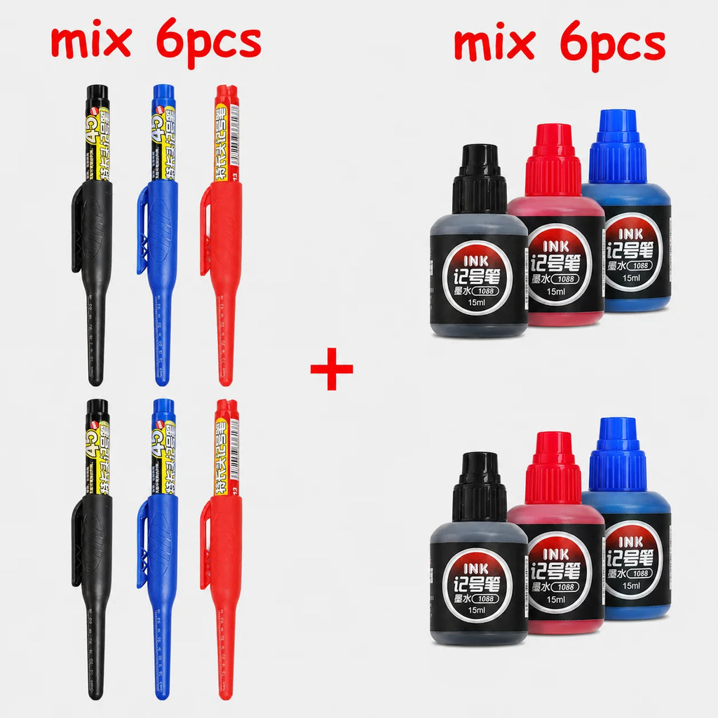 1-6Pcs 45mm Waterproof Long Head Nib Deep Hole Markers Pen Tile Carpenter Pen Multi-purpose for Woodworking Black/Blue/Red Ink