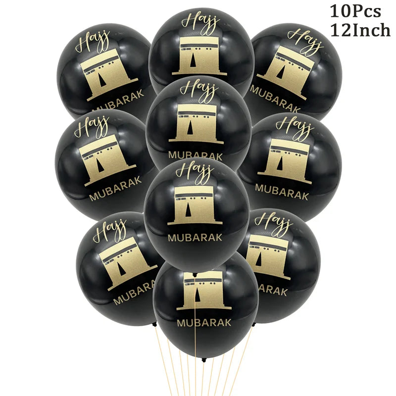 Black Gold Hajj Mubarak Disposable Paper Plates Cups Napkins Banner Balloons Home 2026 Eid Mubarak Islamic Muslim Party Supplies