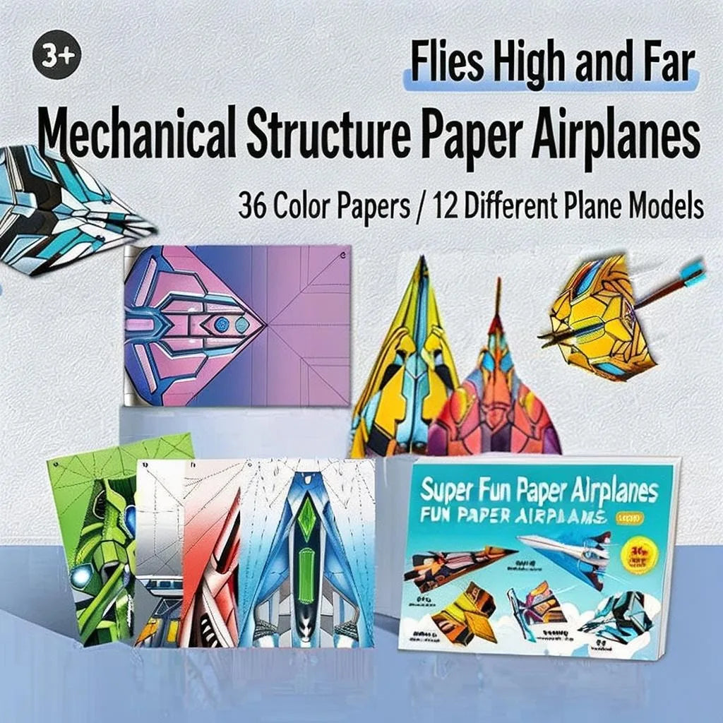12 Models 36 Colored Papers Paper Airplane Origami Kit 3D maqueta Three Dimensional DIY Puzzle Thinking Training for Teens Gift