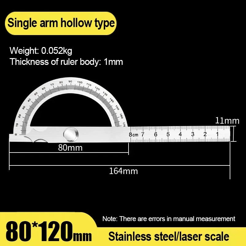 Stainless Steel Rotating Protractor 180° Angle Gauge Finder High Precision Metal Protractor Woodworking Metal Measuring Ruler
