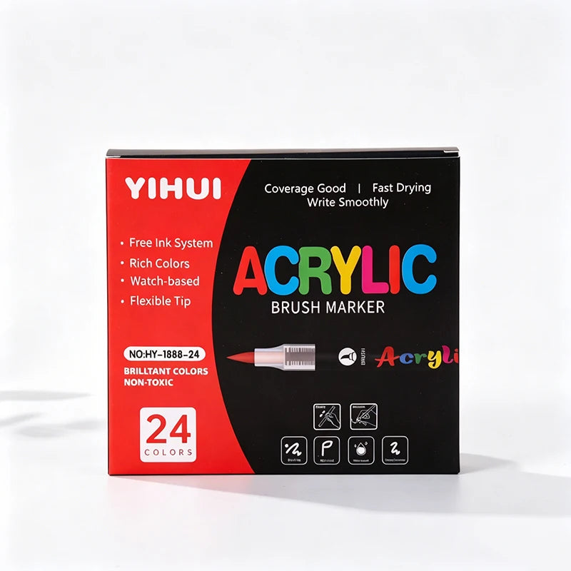 48 Colors Soft Brush Tip Acrylic Markers Pen Set, Paint Pens for Rock, Wood, Fabric, Glass, DIY Crafts, Waterproof Paint Markers