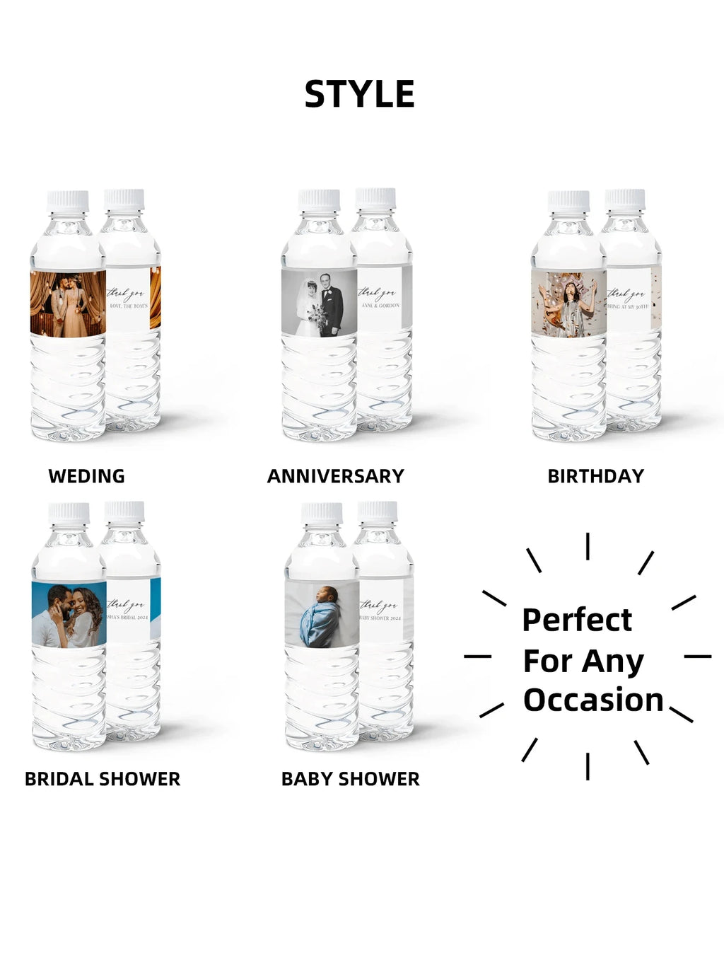 1~20PCs Custom Photo Water Bottle Label-3 Styles,21*5CM Personalized Celebration Tags,DIY Bottle Water Waist Seal Name Stickers