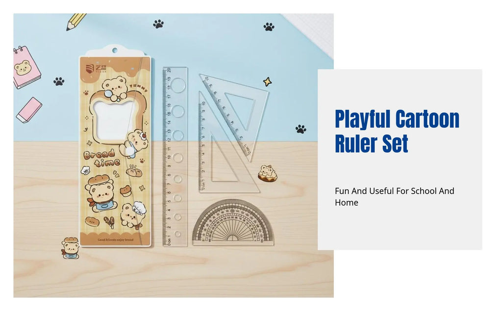 Cartoon Cat Ruler Set, Acrylic Geometry Tools, Student Stationery, Includes Triangle Ruler, Protractor, Straight Ruler, Cute